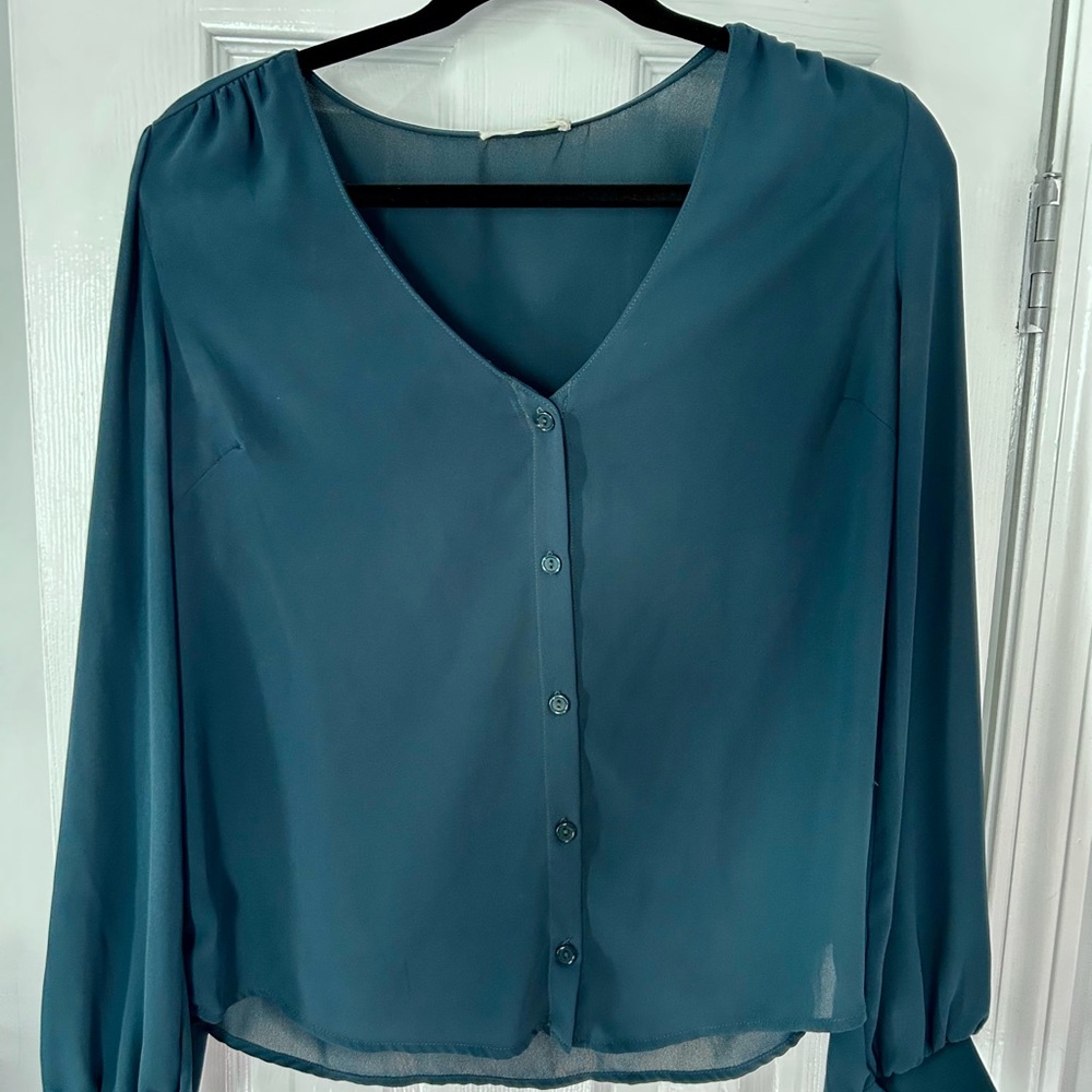 Elegant Forest Green Button Blouse